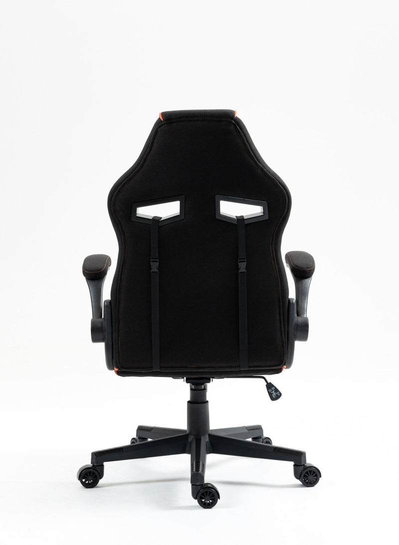 porodo Gaming Chair with Fabric Covered Cushion and Class 3 Gas Lift 100mm / Breathable Fabric /Adjustable Armrest / Lumbar Pillow / Comfortable & Durable / Ergonomic Gaming Chair - Black - Image 4